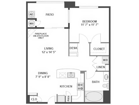 1 Bed 1 bath A Floor Plan | 729 Sq. Ft. at The Kitt at Warner Center Apartments, Woodland Hills
